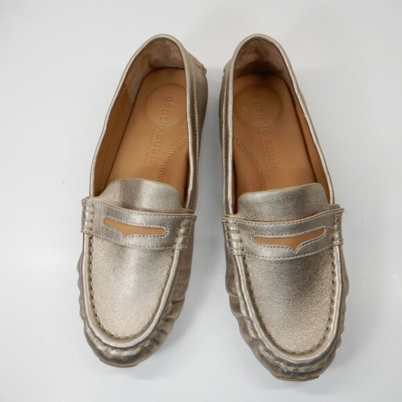 Gentle Souls Madison Driving Loafers Flats 7 Gravel Metallic Leather Comfort NEW - Picture 6 of 16